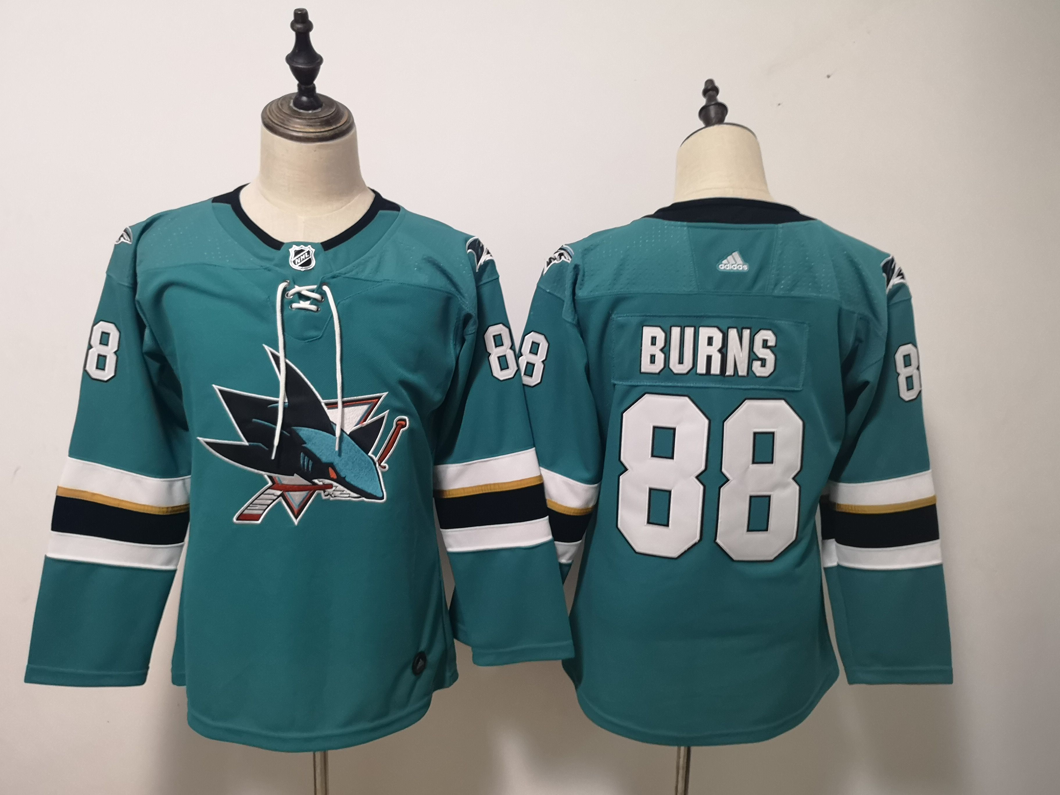Women San Jose Sharks 88 Burns Green Adidas Stitched NHL Jersey